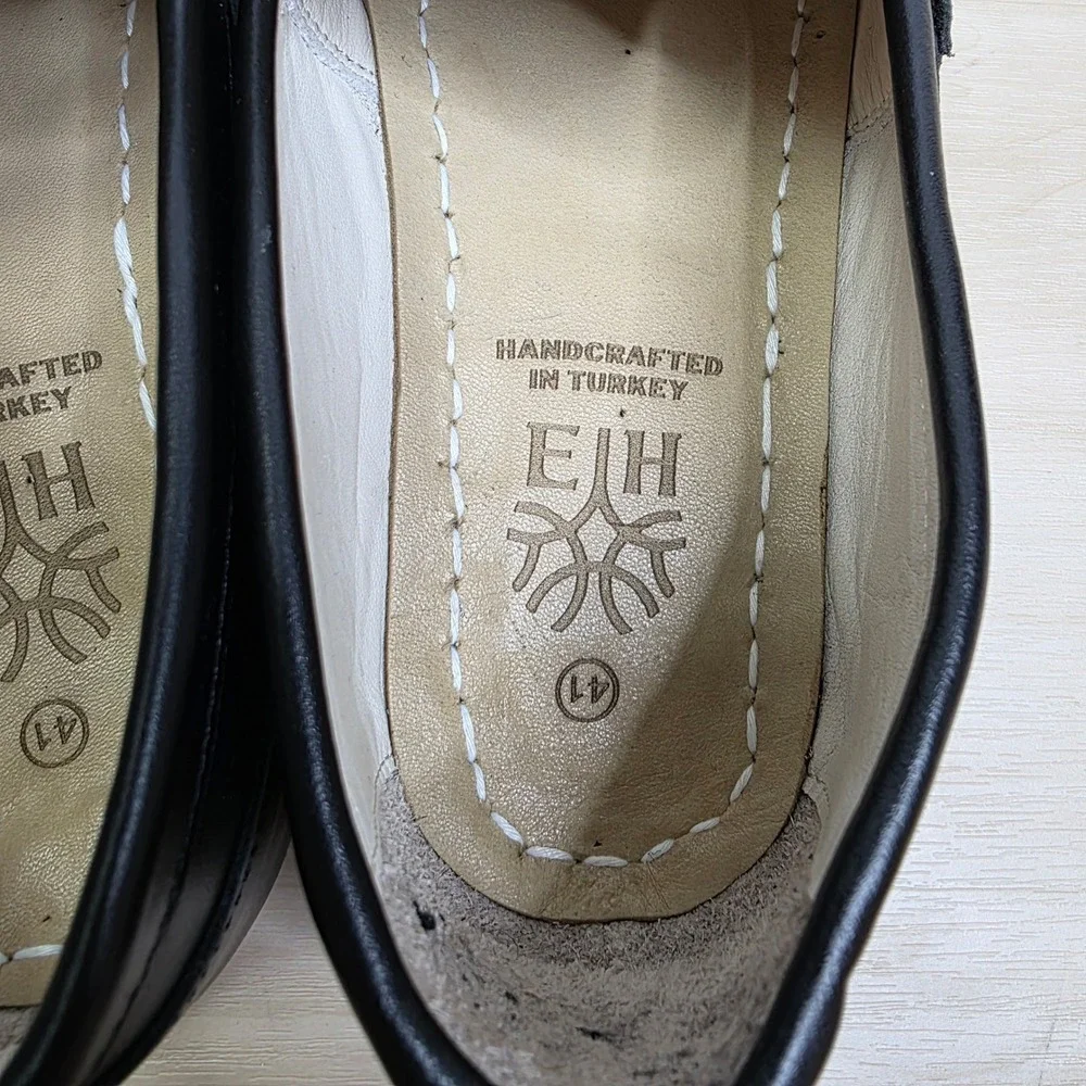 Earthing Harmony Black Leather Barefoot Penny Loafers Grounding Copper Rivet 41